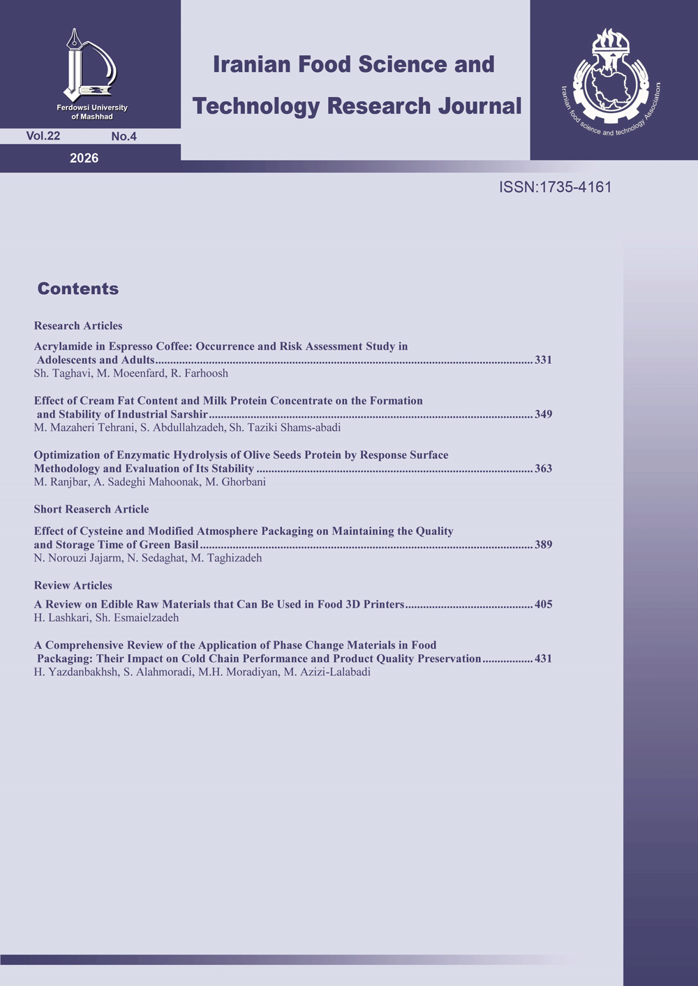 Iranian Food Science and Technology Research Journal